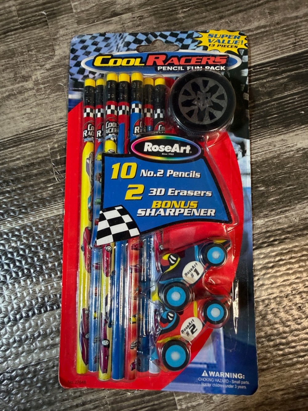 2005 Roseart Coolart Racer Pencil, Eraser and Sharpener Set NEW
